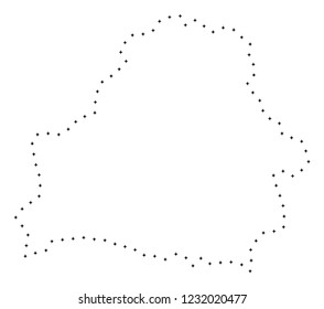 Vector stroke dot Belarus map in black color, small border points have diamond shape. Trace the path points and get Belarus map. Educational geographic sketch for Belarus map quiz.