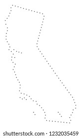 Vector stroke dot California map in black color, small border points have diamond shape. Connect the path points and get California map. Educational geographic template for California map quiz.