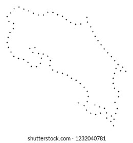 Vector stroke dot Costa Rica map in black color, small border points have diamond shape. Track the path points and get Costa Rica map. Educational geographic sketch for Costa Rica map quiz.