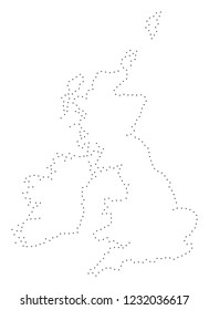 Vector stroke dot Great Britain and Ireland map in black color, small border points have diamond shape. Discover the path points and get Great Britain and Ireland map.