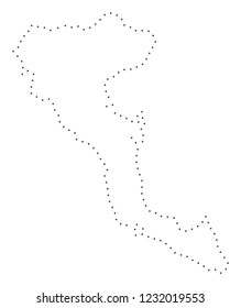 Vector stroke dot Greek Corfu Island map in black color, small border points have diamond shape. Track the path points and get Greek Corfu Island map.