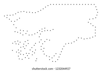 Vector stroke dot Guinea-Bissau map in black color, small border points have diamond shape. Track the path points and get Guinea-Bissau map. Educational geographic sketch for Guinea-Bissau map quiz.