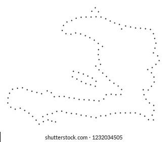 Vector stroke dot Haiti map in black color, small border points have diamond shape. Connect the frame points and get Haiti map. Educational geographic draft for Haiti map quiz.