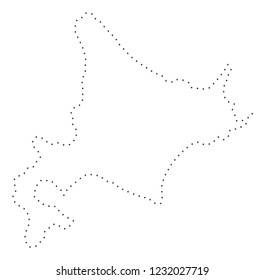 Vector stroke dot Hokkaido Island map in black color, small border points have diamond shape. Connect the frame points and get Hokkaido Island map.
