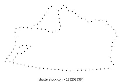 Vector stroke dot Kaliningrad Region map in black color, small border points have diamond shape. Follow the path points and get Kaliningrad Region map.