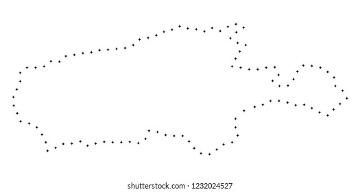 Vector stroke dot Kangaroo Island map in black color, small border points have diamond shape. Track the path points and get Kangaroo Island map.