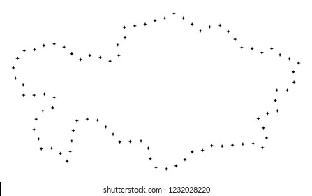 Vector stroke dot Kazakhstan map in black color, small border points have diamond shape. Connect the path points and get Kazakhstan map. Educational geographic template for Kazakhstan map quiz.