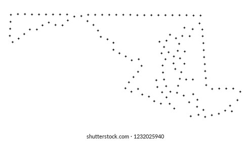 Vector stroke dot Maryland State map in black color, small border points have diamond shape. Follow the path points and get Maryland State map.