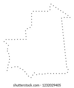Vector stroke dot Mauritania map in black color, small border points have diamond shape. Track the frame points and get Mauritania map. Educational geographic template for Mauritania map quiz.