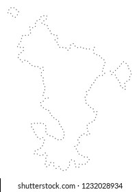 Vector stroke dot Mayotte Island map in black color, small border points have diamond shape. Discover the path points and get Mayotte Island map.