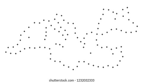 Vector stroke dot Mediterranean Sea map in black color, small border points have diamond shape. Discover the path points and get Mediterranean Sea map.