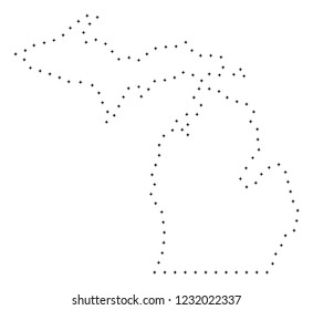 Vector stroke dot Michigan State map in black color, small border points have diamond shape. Track the frame points and get Michigan State map.