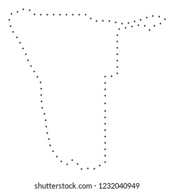 Vector stroke dot Namibia map in black color, small border points have diamond shape. Follow the frame points and get Namibia map. Educational geographic sketch for Namibia map quiz.
