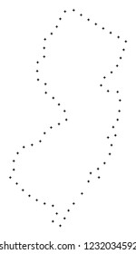 Vector stroke dot New Jersey State map in black color, small border points have diamond shape. Track the path points and get New Jersey State map.
