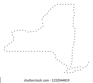 Vector stroke dot New York State map in black color, small border points have diamond shape. Follow the frame points and get New York State map.