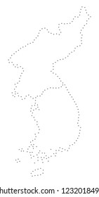 Vector stroke dot North and South Korea map in black color, small border points have diamond shape. Follow the frame points and get North and South Korea map.