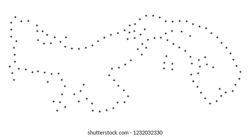 Vector stroke dot Panama map in black color, small border points have diamond shape. Follow the frame points and get Panama map. Educational geographic template for Panama map quiz.