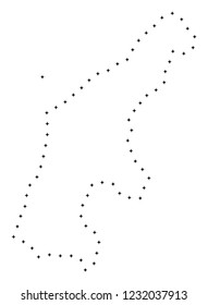 Vector stroke dot Saipan Island map in black color, small border points have diamond shape. Track the path points and get Saipan Island map. Educational geographic sketch for Saipan Island map quiz.