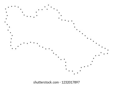 Vector stroke dot Turkmenistan map in black color, small border points have diamond shape. Track the path points and get Turkmenistan map. Educational geographic draft for Turkmenistan map quiz.