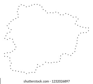 Vector stroke dotted Andorra map in black color, small border points have diamond shape. Follow the path points and get Andorra map. Educational geographic draft for Andorra map quiz.