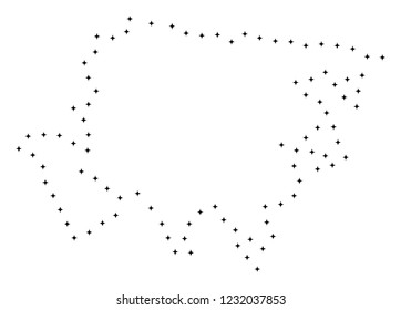 Vector stroke dotted Asia map in black color, small border points have diamond shape. Discover the path points and get Asia map. Educational geographic template for Asia map quiz.