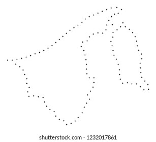 Vector stroke dotted Brunei map in black color, small border points have diamond shape. Follow the frame points and get Brunei map. Educational geographic draft for Brunei map quiz.