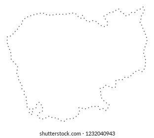 Vector stroke dotted Cambodia map in black color, small border points have diamond shape. Connect the frame points and get Cambodia map. Educational geographic template for Cambodia map quiz.