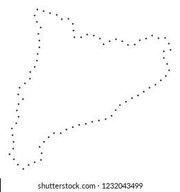 Vector stroke dotted Catalonia map in black color, small border points have diamond shape. Trace the path points and get Catalonia map. Educational geographic template for Catalonia map quiz.