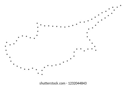 Vector stroke dotted Cyprus Island map in black color, small border points have diamond shape. Track the path points and get Cyprus Island map.