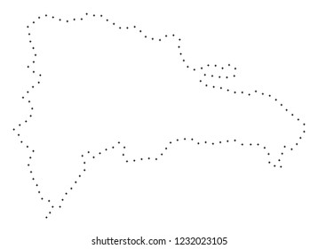 Vector stroke dotted Dominican Republic map in black color, small border points have diamond shape. Discover the frame points and get Dominican Republic map.