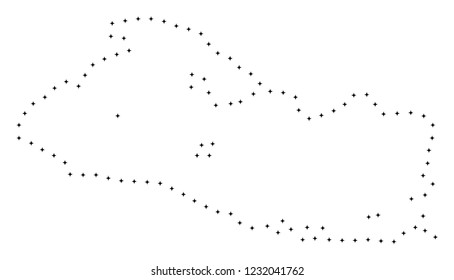 Vector stroke dotted El Salvador map in black color, small border points have diamond shape. Trace the frame points and get El Salvador map. Educational geographic sketch for El Salvador map quiz.