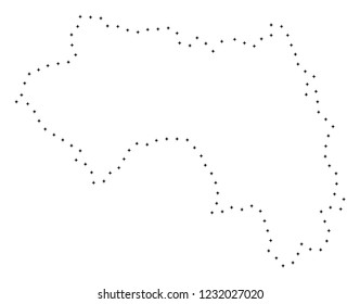 Vector stroke dotted French Guinea map in black color, small border points have diamond shape. Track the path points and get French Guinea map.