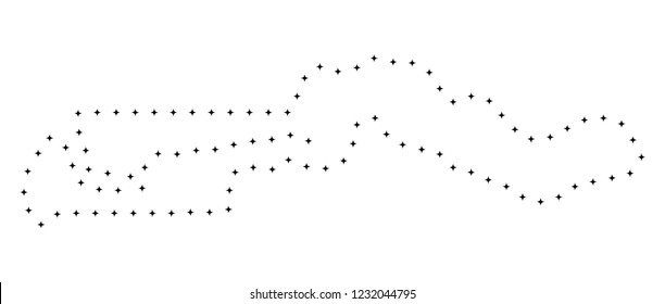 Vector stroke dotted the Gambia map in black color, small border points have diamond shape. Follow the frame points and get the Gambia map. Educational geographic sketch for the Gambia map quiz.