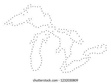 Vector stroke dotted Great Lakes map in black color, small border points have diamond shape. Track the path points and get Great Lakes map. Educational geographic sketch for Great Lakes map quiz.