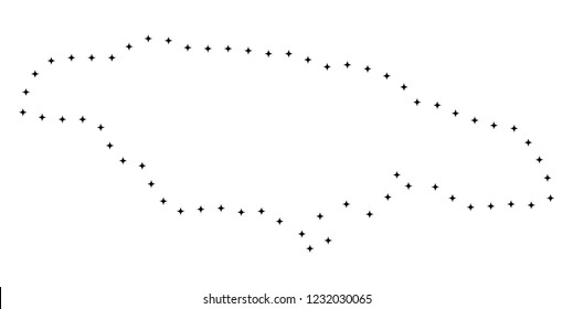 Vector stroke dotted Jamaica map in black color, small border points have diamond shape. Track the frame points and get Jamaica map. Educational geographic sketch for Jamaica map quiz.