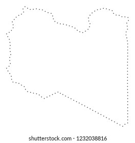 Vector stroke dotted Libya map in black color, small border points have diamond shape. Connect the path points and get Libya map. Educational geographic draft for Libya map quiz.