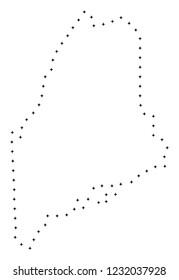 Vector stroke dotted Maine State map in black color, small border points have diamond shape. Discover the path points and get Maine State map. Educational geographic template for Maine State map quiz.
