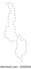 Vector stroke dotted Malawi map in black color, small border points have diamond shape. Connect the frame points and get Malawi map. Educational geographic sketch for Malawi map quiz.