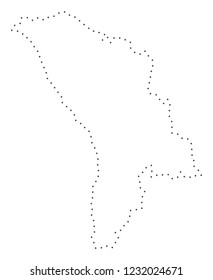 Vector stroke dotted Moldova map in black color, small border points have diamond shape. Trace the path points and get Moldova map. Educational geographic draft for Moldova map quiz.