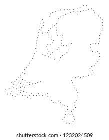 Vector stroke dotted Netherlands map in black color, small border points have diamond shape. Connect the path points and get Netherlands map. Educational geographic draft for Netherlands map quiz.