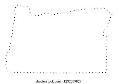 Vector stroke dotted Oregon State map in black color, small border points have diamond shape. Track the frame points and get Oregon State map. Educational geographic sketch for Oregon State map quiz.