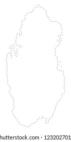 Vector stroke dotted Qatar map in black color, small border points have diamond shape. Connect the frame points and get Qatar map. Educational geographic draft for Qatar map quiz.