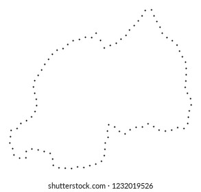 Vector stroke dotted Rwanda map in black color, small border points have diamond shape. Track the frame points and get Rwanda map. Educational geographic sketch for Rwanda map quiz.
