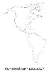 Vector stroke dotted South and North America map in black color, small border points have diamond shape. Track the frame points and get South and North America map.