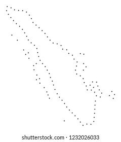 Vector stroke dotted Sumatra Island map in black color, small border points have diamond shape. Follow the path points and get Sumatra Island map.