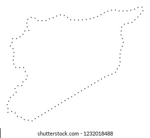 Vector stroke dotted Syria map in black color, small border points have diamond shape. Connect the frame points and get Syria map. Educational geographic draft for Syria map quiz.