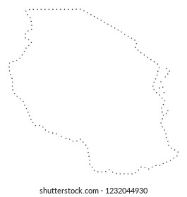 Vector stroke dotted Tanzania map in black color, small border points have diamond shape. Track the frame points and get Tanzania map. Educational geographic sketch for Tanzania map quiz.