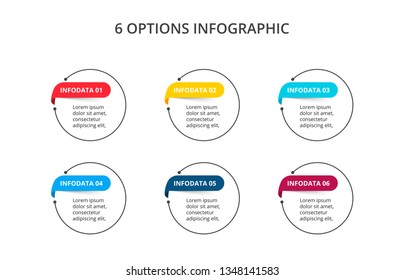 Vector stroke infographic with colored stripes. Template for diagram, graph, presentation and chart. Business concept with 6 options, parts, steps or processes.