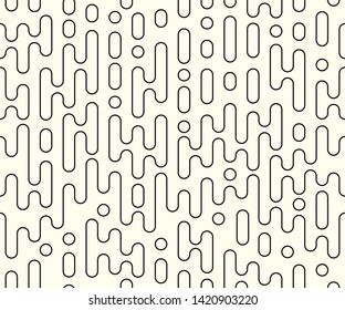 Vector stroke repeatable concept of halftone lines, round shapes empty. Seamless abstract stripes not filled, monochrome overlay style, pattern. Isolated background.