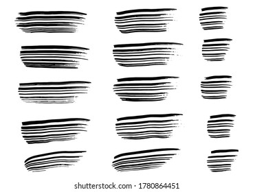 Vector Stroke. Set of Black Ink Strokes. Grunge Dirty Stylish Elements. Vector Grunge Stripes. Modern Textured Shapes. Freehand Artwork. Distressed Vector. Geometric Shapes. Black Brush Lines.